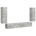  TV vegghyllesett Veggmontert 4 pcs Betonggrå Konstruert tre