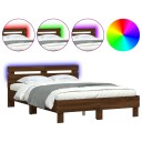  Sengeramme med hodegavl og LED brun eik 135x190 cm 8721012247901