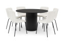 Bark Kopparbo Rundt Spisebord 130 cm med 6 Katy Spisestoler   Svart tre / Hvit Bouclé / Metallben Svart