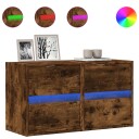  Vegghengt TV-benker med LED-lys 2 stk røkt eik 41x31x45 cm