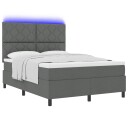  Box Spring Seng med Madrass & LED Mørk Grå 160x200 cm Stoff