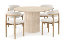 Scandinavian Choice Uppveda Rundt Spisebord 130 cm med travertin look med 4 stk Jaiveer Spisestoler Beige