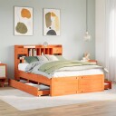  Seng med bokhylle uten madrass voksbrun 140x190 cm heltre furu 8721158384133