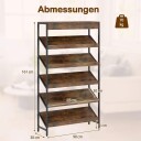 Industriell bokhylle med 6 etasjer og metallramme – 161 cm høy