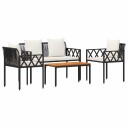 vidaXL Utemøbelsett 4 pcs Svart og Kremhvit polyrotting