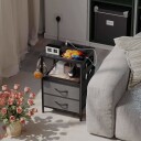 Sidebord med ladestasjon – svart 5 i 1 oppbevaring