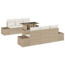  7-delt hagesofa-sett med puter i beige poly rattank