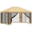 vidaXL Hagepaviljong med sidevegger 4 × 3 m Krem Polyester og stål