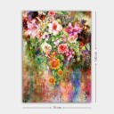 Lerretsbilde 70x100 cm Fargerik blomsterbukett med forskjellige varianter og nyanser Rosa / Grønn / Oransje