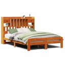  Seng med bokhylle uten madrass voksbrun 160x200 cm heltre furu 8721158383174