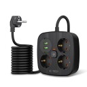 Tech-Protect PCS3X4 strømskinne 3 stikkontakter 2xUSB-A 2xUSB-C 200 cm svart