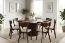 Kopparbo spisegruppe rundt 180 cm i valnøtt med 8 Amelia spisestoler med pute   Valnøtt/Beige