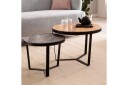 Sofabord Wohnling Sett med 2 runde i heltre og steinoptikk, design metallbase, landlig stil Svart, akasie - Svart, akasie