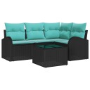 vidaXL Hagesofa Set med pute 5 pcs Svart og turkis polyrotting