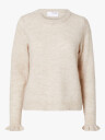Selected Femme Lulu Long Sleeve Knit Frill Cuff O-Neck Beige XXL