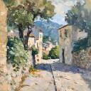Sunny Village Street Plakat / 100x100