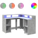  Skrivebord med LED-lys betonggrå 130x130x91 cm konstruert tre