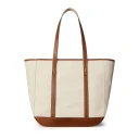 Polo Ralph Lauren Leather-Trim Canvas Medium Shopper Tote - Cream - ONE SIZE