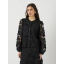 Yas Karly Svart Bluse med Ballongermer og Applique, Størrelse 40