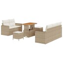  8-delt hagesofa med beige puter i poly rattan og akacia