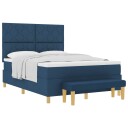  Box Spring Seng med Madrass & Benk Blå 140x190 cm Stoff