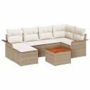  7 Delt Hage Sofa Set med Puter Beige Poly Rottning Akasie