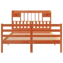  Seng med bokhylle uten madrass voksbrun 160x200 cm heltre furu 8721158607454