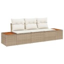  3-delt hagesofa-sett med puter beige poly rotting akacia