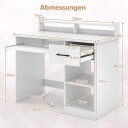 Skrivebord med ladestasjon tastaturbrett skuff og justerbar hylle hvit 105 x 55 x 89 cm