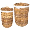 vidaXL Vaskekurv med lokk 2 pcs Naturlig brun Kubu Rattan