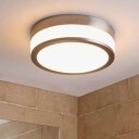 Lindby Flavi taklampe til bad, Ø 28 cm, nikkel