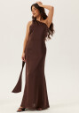 Bubbleroom One Shoulder Scarf Satin Gown Brown 36