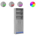  Garderobe med LED grå sonoma 69x32,5x200 cm konstruert tre