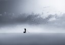 Solitary Boatman Foggy Waters Plakat / 100x150