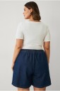 Ellos Plus collection   Jeans shorts med snøring   Blå