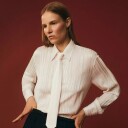 Vince Sheer-Stripe Pintuck Blouse Cream