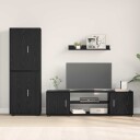  4 delt TV skapsett Veggmontert 4 pcs Svart eik Konstruert tre