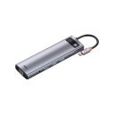 Baseus Hub 11in1 Metal Gleam Series USB-C to 3x USB 3.0 + 2x HDMI + USB-C PD + Ethernet RJ45 + microSD/SD + VGA + AUX USB-hub - USB 3.0 - 11 porter - Grå