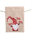 "Ho Ho Ho" Beige Strie Julesekk med Nissemotiv 16x22 cm Andre Julekostyme 96561