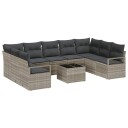  10-delt Hagemøbel Sofa Sett med Puter Grå Poly Rattan