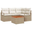  5-delt hagesofa sett med beige puter polyrotting og akasie
