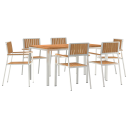  7-delt hage spisebord i solid teak tre