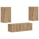 vidaXL TV vegghyllesett Veggmontert 4 pcs Artisan Eik Konstruert tre