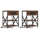  Nattbord med ladestasjon 2 pcs brun eik Konstruert tre