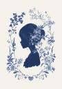 Floral Silhouette Girl in Bloom Indigo Botanical Plakat Plakat / 40x50cm