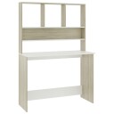 vidaXL Skrivebord med hyller hvit og sonoma eik 110x45x157cm sponplate