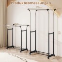 Justerbart klesstativ med dobbel skinne – svart metall rullende