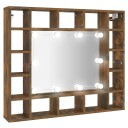 vidaXL Speilskap med LED røkt eik 91x15x76,5 cm