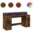  Skrivebord med LED-lys røkt eik 160x55x91 cm konstruert tre