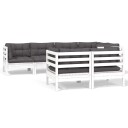 vidaXL Hagesofagruppe med puter 7 deler hvit heltre furu